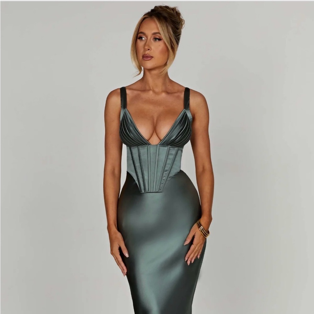 Baby Boo Shae Elegant Green Satin Dress